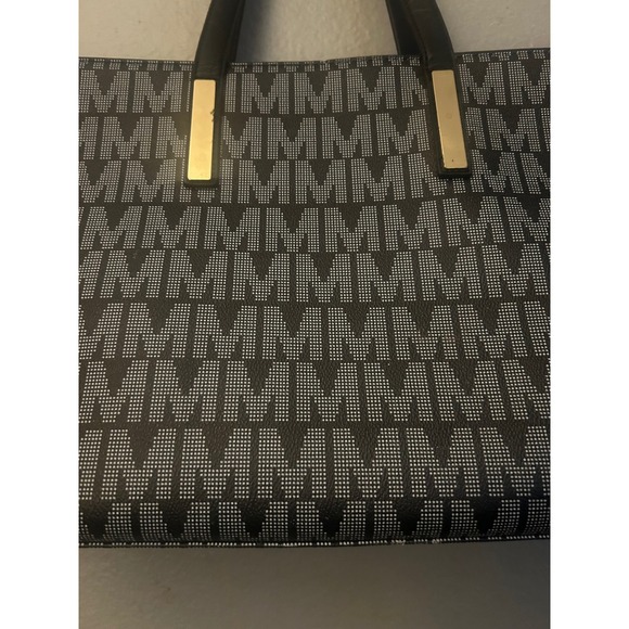 Letter M Tote Bag Monogram Print Black White Gold Accents Shoulder Bag Women - Picture 3 of 4